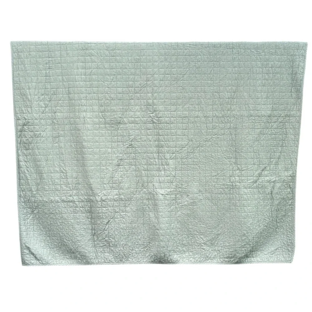 Sonoma Quilted Sage Green Quilt Full/Queen Linen Cotton Square Stitch Bedspread